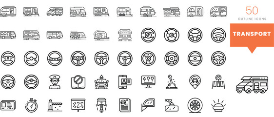 Set of minimalist linear transport icons. Vector illustration