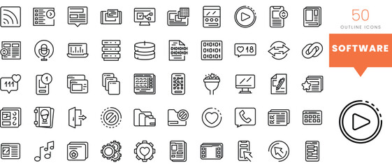 Set of minimalist linear software icons. Vector illustration