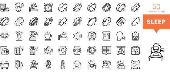 Set of minimalist linear sleep icons. Vector illustration