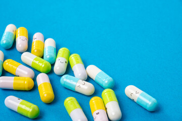  Drugs use for treatment and cure the disease. Various medications and vitamins, a pill bottle.