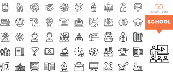 Set of minimalist linear school icons. Vector illustration