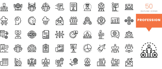 Set of minimalist linear profession icons. Vector illustration