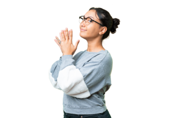 Young Uruguayan woman over isolated chroma key background scheming something