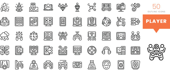 Fototapeta na wymiar Set of minimalist linear player icons. Vector illustration