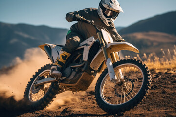 Electric dirt bike in motocross race, Concept of extreme rest, sports racing. - obrazy, fototapety, plakaty