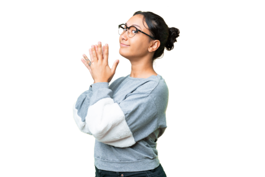 Young Uruguayan woman over isolated chroma key background scheming something