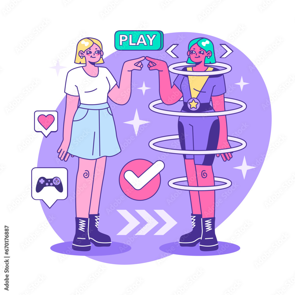 Poster metaverse. vr futuristic technology. digital environment or online virtual platform. character in au