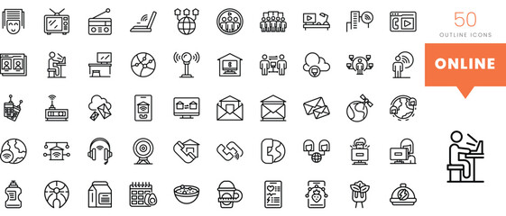 Set of minimalist linear online icons. Vector illustration