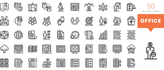 Set of minimalist linear office icons. Vector illustration