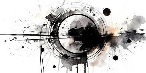 AI Generated. AI Generative. Geometric abstract background with circle decoration. Space galaxy future modern ink drawing painting. Graphic Art - obrazy, fototapety, plakaty