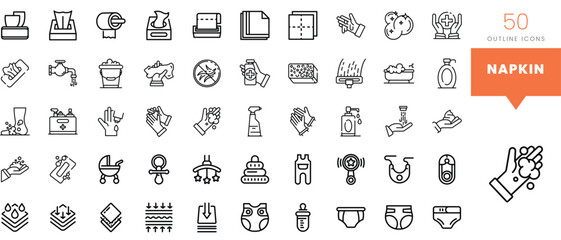 Set of minimalist linear napkin icons. Vector illustration - obrazy, fototapety, plakaty