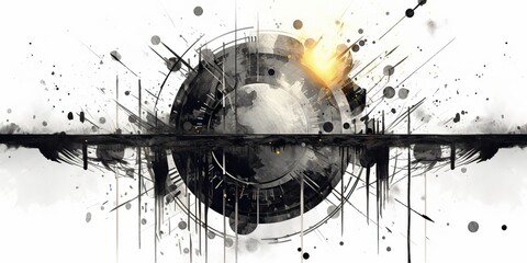 AI Generated. AI Generative. Geometric abstract background with circle decoration. Space galaxy future modern ink drawing painting. Graphic art in graffiti style - obrazy, fototapety, plakaty