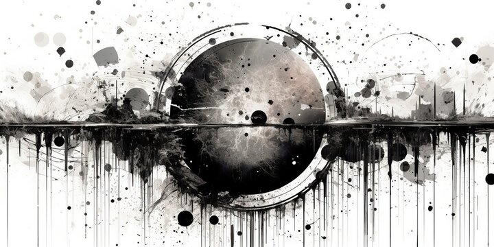 AI Generated. AI Generative. Geometric abstract background with circle decoration. Space galaxy future modern ink drawing painting. Graphic art in graffiti style