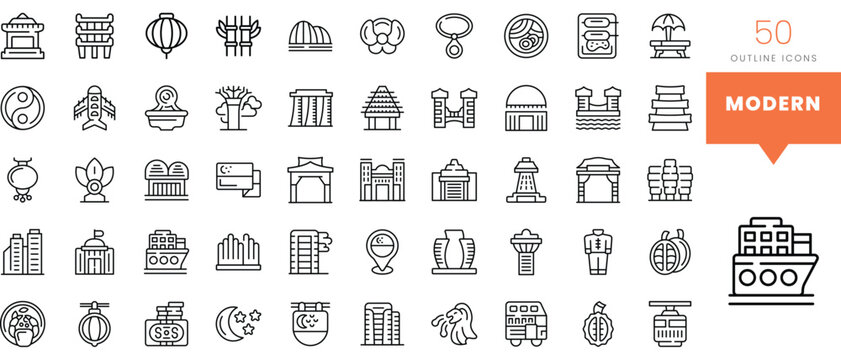 Set of minimalist linear modern icons. Vector illustration