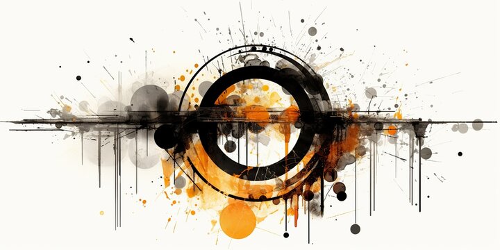 AI Generated. AI Generative. Geometric abstract background with circle decoration. Space galaxy future modern ink drawing painting. Graphic art in graffiti style