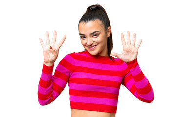 Young beauty woman over isolated chroma key background counting nine with fingers