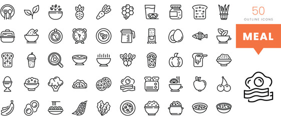 Set of minimalist linear meal icons. Vector illustration