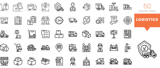 Set of minimalist linear logistics icons. Vector illustration