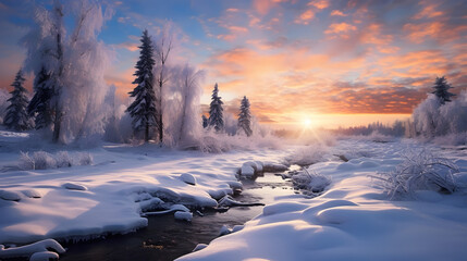 Winter Landscape over the river