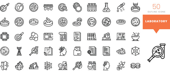 Set of minimalist linear laboratory icons. Vector illustration