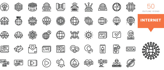 Set of minimalist linear internet icons. Vector illustration