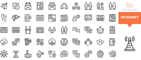 Set of minimalist linear internet icons. Vector illustration
