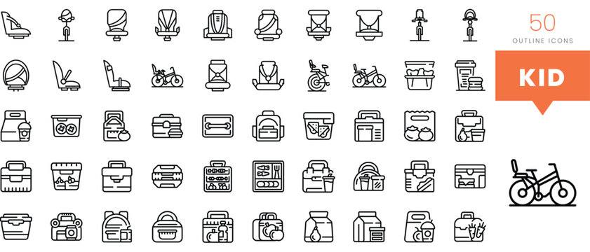 Set of minimalist linear kid icons. Vector illustration