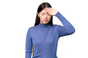 Young Asian woman over isolated chroma key background with tired and sick expression