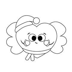 Cute cartoon Christmas Heart with Wing in black and white