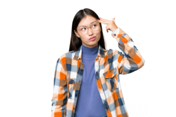 Young Asian woman over isolated chroma key background with problems making suicide gesture