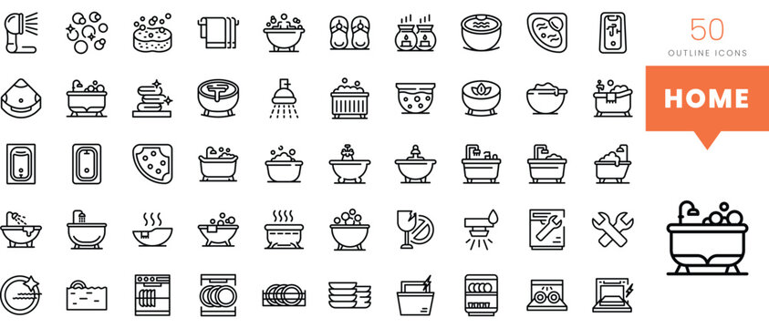 Set of minimalist linear home icons. Vector illustration
