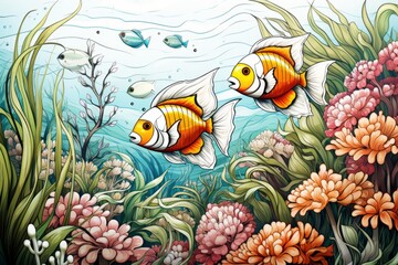 Two kissing goldfish in an aquarium oil paint