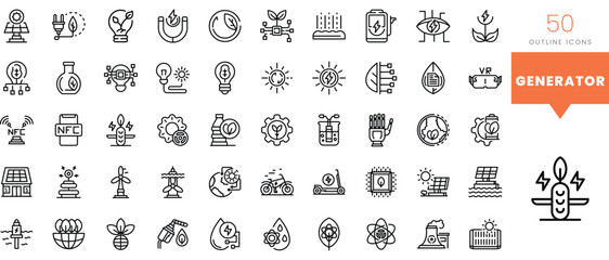 Set of minimalist linear generator icons. Vector illustration - obrazy, fototapety, plakaty