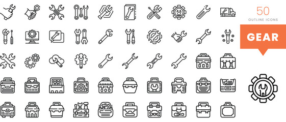 Set of minimalist linear gear icons. Vector illustration