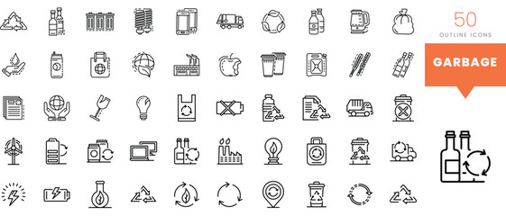 Set of minimalist linear garbage icons. Vector illustration