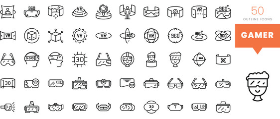 Set of minimalist linear gamer icons. Vector illustration
