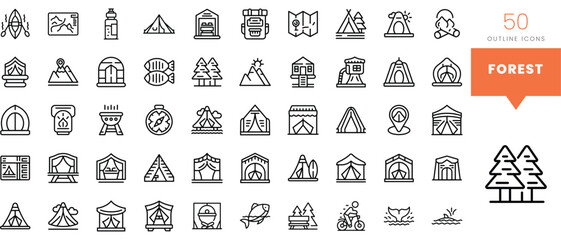 Set of minimalist linear forest icons. Vector illustration