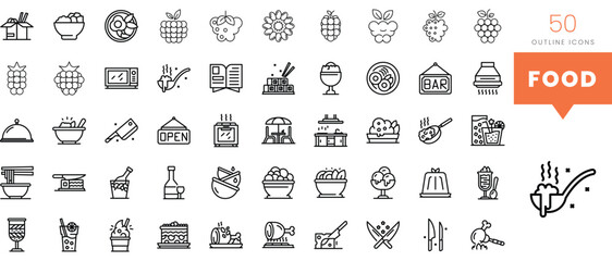 Set of minimalist linear food icons. Vector illustration