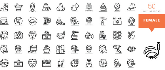 Set of minimalist linear female icons. Vector illustration