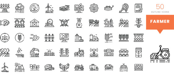 Set of minimalist linear farmer icons. Vector illustration - obrazy, fototapety, plakaty
