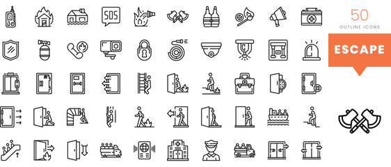 Set of minimalist linear escape icons. Vector illustration - obrazy, fototapety, plakaty