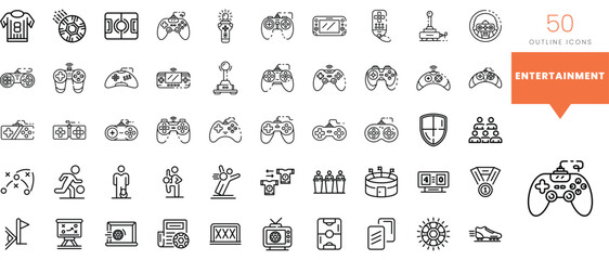 Set of minimalist linear entertainment icons. Vector illustration