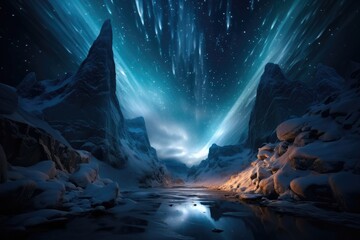 Seven color glaciers at night. - obrazy, fototapety, plakaty