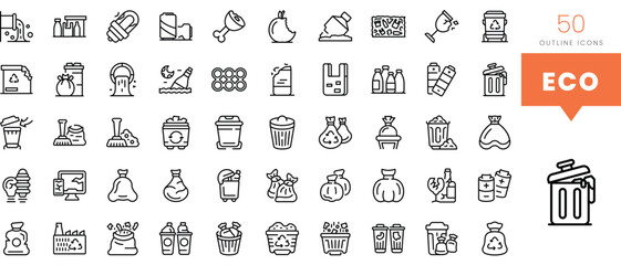 Set of minimalist linear eco icons. Vector illustration