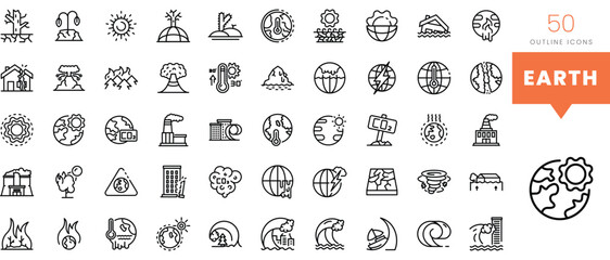 Set of minimalist linear earth icons. Vector illustration