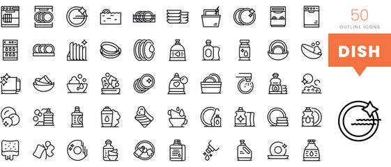 Set of minimalist linear dish icons. Vector illustration - obrazy, fototapety, plakaty