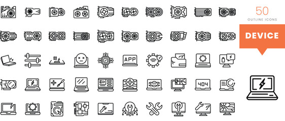 Set of minimalist linear device icons. Vector illustration