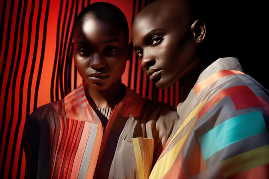 Generative AI image of futurist high fashion african models in v