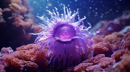 A radiant Amethyst Anemone blooming beneath crystal-clear waters.