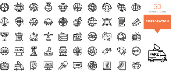 Set of minimalist linear corporation icons. Vector illustration